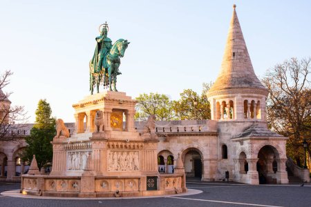 Photo for Fisherman Bastion and statue of Stephen I in Budapest Hungary - Royalty Free Image