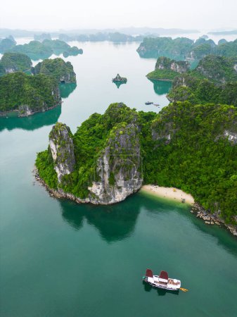 Photo for Scenic view from above of islands in Halong Bay Vietnam - Royalty Free Image