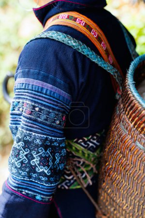 Photo for Close up of black Hmong girl traditional embroidered clothes - Royalty Free Image