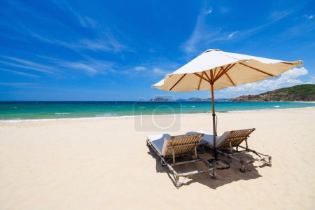 Photo for Landscape photo of beautiful white sand exotic beach in Central Vietnam - Royalty Free Image