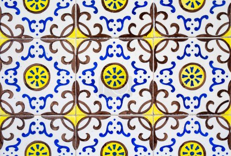 Photo for Detail of the traditional tiles azulejos from facade of old house in Lisbon Portugal - Royalty Free Image