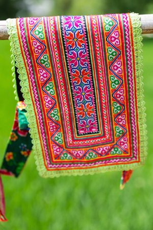 Photo for Close up of black Hmong traditional embroidered textile - Royalty Free Image