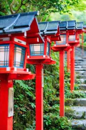 Photo for Red lanterns at Kifune Shrine near Kyoto Japan that is dedicated to the god of water - Royalty Free Image