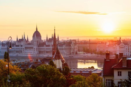 Photo for Sunrise view of Budapest Parliament and Danube river from Fisherman Bastion - Royalty Free Image