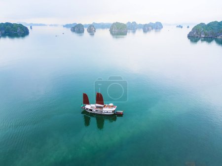 Photo for Scenic view from above of islands in Halong Bay Vietnam - Royalty Free Image