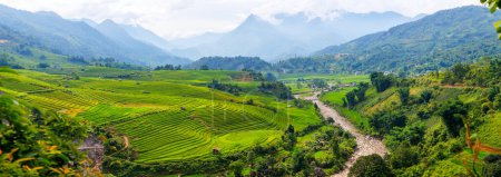 Photo for Panorama of stunning scenery of mountains and rice terraces in northern Vietnam - Royalty Free Image