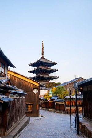 Photo for Yasaka Pagoda famous landmark and wooden houses in Gion Kyoto at early morning - Royalty Free Image