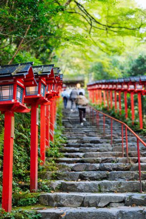 Photo for Red lanterns at Kifune Shrine near Kyoto Japan that is dedicated to the god of water - Royalty Free Image
