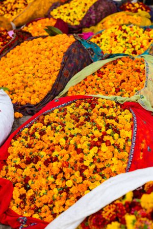 Photo for Many marigold flower buds at outdoor market in Jaipur India - Royalty Free Image