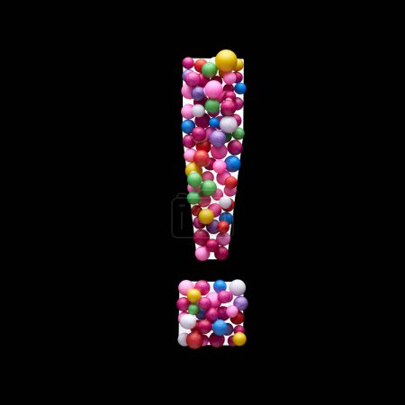 Photo for Exclamation mark made of multi-colored balls isolated on a black background. - Royalty Free Image