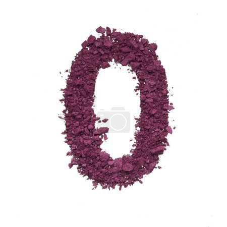 Number made by burgundy crushed eye shadow or broken powder isolated on white background