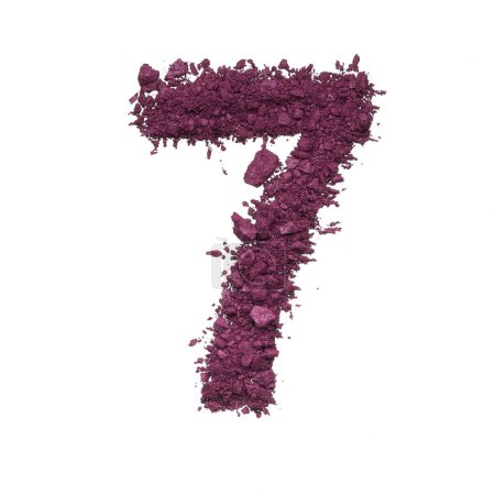 Number made by burgundy crushed eye shadow or broken powder isolated on white background