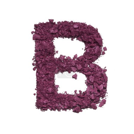 Photo for Stencil capital letter made by burgundy crushed eye shadow or broken powder isolated on white background. - Royalty Free Image