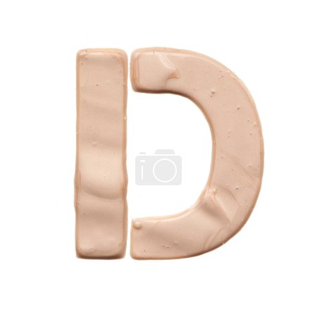 Photo for The capital letter is created with a light beige tonal base or acrylic paint on a white background. - Royalty Free Image