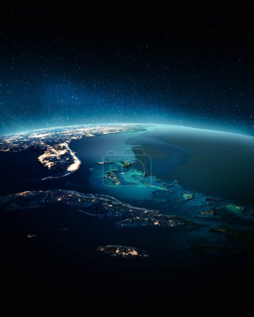 Téléchargez les photos : Caraïbes Atlantique depuis l'espace. Éléments de cette image fournis par la NASA. Rendu 3d - en image libre de droit