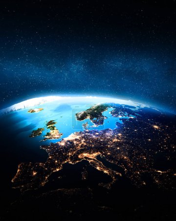 Téléchargez les photos : Europe carte de nuit. Éléments de cette image fournis par la NASA. Rendu 3d - en image libre de droit
