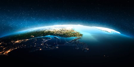 Téléchargez les photos : Canada et Groenland la nuit. Éléments de cette image fournis par la NASA. Rendu 3d - en image libre de droit