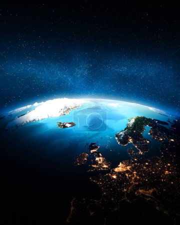 Téléchargez les photos : Lumières du nord-ouest de l'Europe. Éléments de cette image fournis par la NASA. Rendu 3d - en image libre de droit