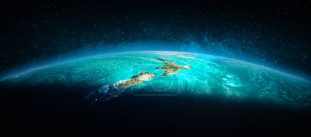 Foto de Nueva Zelanda desde el espacio. Elementos de esta imagen proporcionados por la NASA. renderizado 3d - Imagen libre de derechos