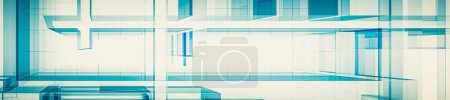 Abstract blue architecture panorama background. 3d rendering
