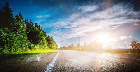 Photo for Road way forward direction. Summer evening landscape - Royalty Free Image