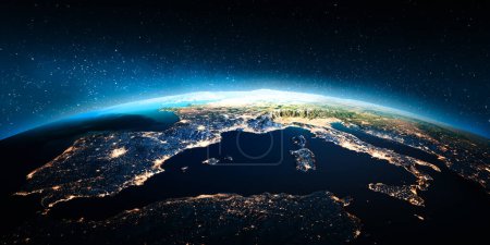 Téléchargez les photos : Europe lumières de la ville. Éléments de cette image fournis par la NASA. Rendu 3d - en image libre de droit