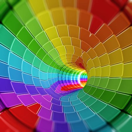 Téléchargez les photos : Forme numérique tunnel abstrait rendu 3D couleurs arc-en-ciel - en image libre de droit
