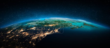 Téléchargez les photos : Le Canada la nuit. Éléments de cette image fournis par la NASA. Rendu 3d - en image libre de droit