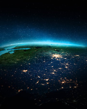 Foto de Ucrania y Rusia por la noche. Elementos de esta imagen proporcionados por la NASA. renderizado 3d - Imagen libre de derechos