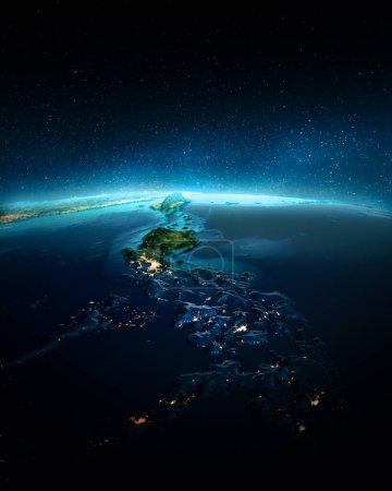 Téléchargez les photos : Philippines la nuit. Éléments de cette image fournis par la NASA. Rendu 3d - en image libre de droit