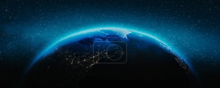 Téléchargez les photos : Planète Terre - Amérique atlantique nuit. Éléments de cette image fournis par la NASA. Rendu 3d - en image libre de droit