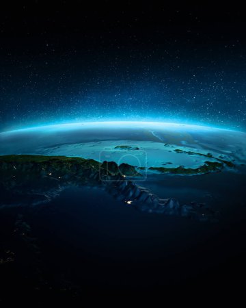 Foto de Sudeste de Asia por la noche, Papúa Guinea. Elementos de esta imagen proporcionados por la NASA. renderizado 3d - Imagen libre de derechos