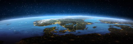 Foto de Escandinavia, paisaje del espacio. Elementos de esta imagen proporcionados por la NASA. renderizado 3d - Imagen libre de derechos