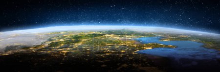 Foto de Norte de China, paisaje del espacio. Elementos de esta imagen proporcionados por la NASA. renderizado 3d - Imagen libre de derechos
