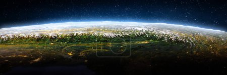 Foto de Himalaya, paisaje del espacio. Elementos de esta imagen proporcionados por la NASA. renderizado 3d - Imagen libre de derechos