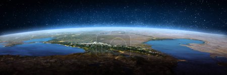 Foto de Cáucaso, paisaje del espacio. Elementos de esta imagen proporcionados por la NASA. renderizado 3d - Imagen libre de derechos