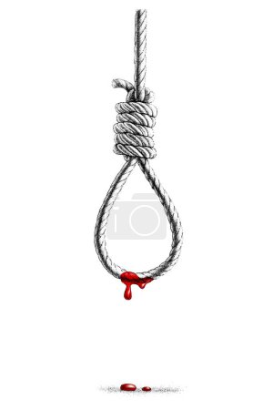 Illustration for Hangman noose with drops of blood by hand drawn - Royalty Free Image