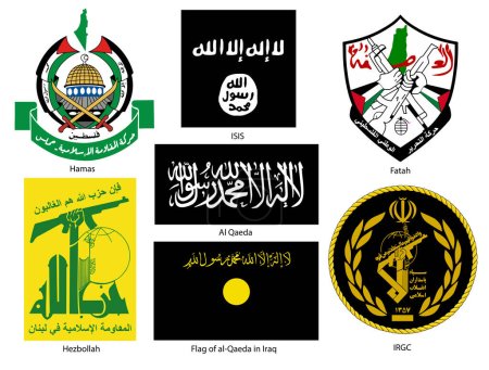 Téléchargez les illustrations : Emblèmes islamiques de diverses organisations militaires - en licence libre de droit