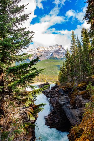 Canadian Rockies. Athabasca Falls is the most powerful waterfall in Alberta. Jasper Park.