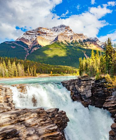 Canadian Rockies. Athabasca Falls is the most powerful waterfall in Alberta. Jasper National Park.