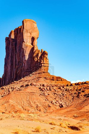 The famous colossal rock Camel. USA. Monument Valley is a unique geological formation in Arizona and Utah. Navajo Indian Reservations.