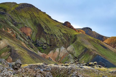 Colored mountains and thermal springs of Landmannalaugar. Travel to exotic Iceland. 