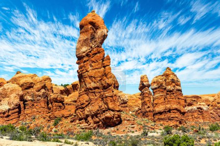 The turrets are remnants. The brightest and most picturesque park of the Arches. USA. 