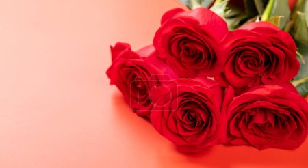 Téléchargez les photos : Carte de voeux Saint-Valentin avec fleurs roses. Avec de l'espace pour vos salutations d'amour - en image libre de droit