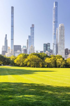 Photo for Manhattan skyscrapers and Central Park meadow - Royalty Free Image