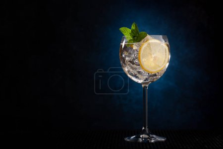 Photo for Gin tonic cocktail on dark background with copy space - Royalty Free Image