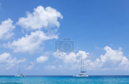 Photo for Sea landscape, catamarans and sky with clouds. Seascape panorama. - Royalty Free Image