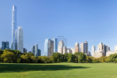 Photo for Manhattan skyscrapers and Central Park meadow - Royalty Free Image