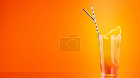 Foto de Cóctel de salida del sol de tequila sobre fondo naranja con espacio para copiar - Imagen libre de derechos