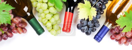 Photo for Wine and grapes. Isolated on white background. Flat lay - Royalty Free Image